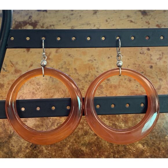 Sterling Silver and Carnelian Agate Earrings Front Facing Hoop Made in USA - Picture 3 of 7